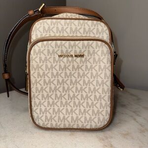 Michael Kors Cream and Brown Crossbody Bag